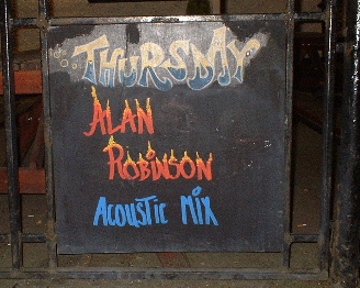 Chalk board advertising Alan Robinson at the Fishpond Matlock Bath